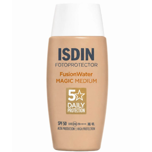 خرید ضد آفتاب رنگی ایزدین فیوژن واتر مجیک SPF 50 رنگ مدیوم | پوشش طبیعی و محافظت بالا